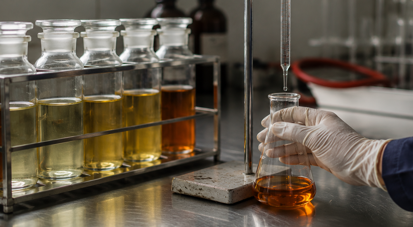 Laboratory technician performing quality analysis with test tubes