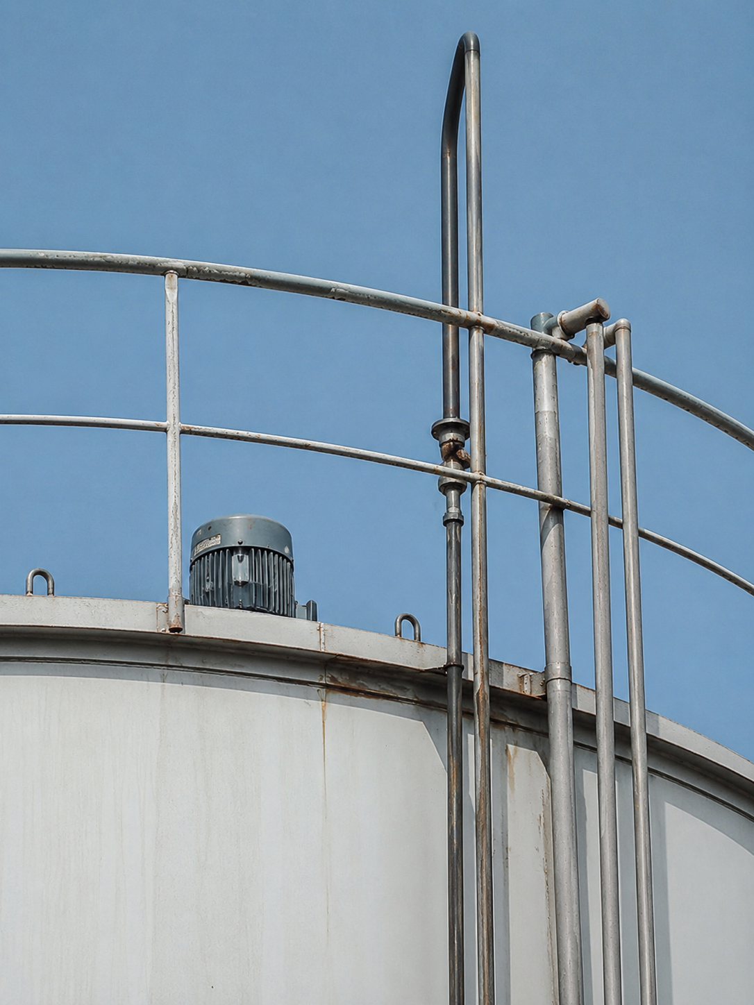 Mechanical detail atop a storage tank at BSN's Bekasi facility